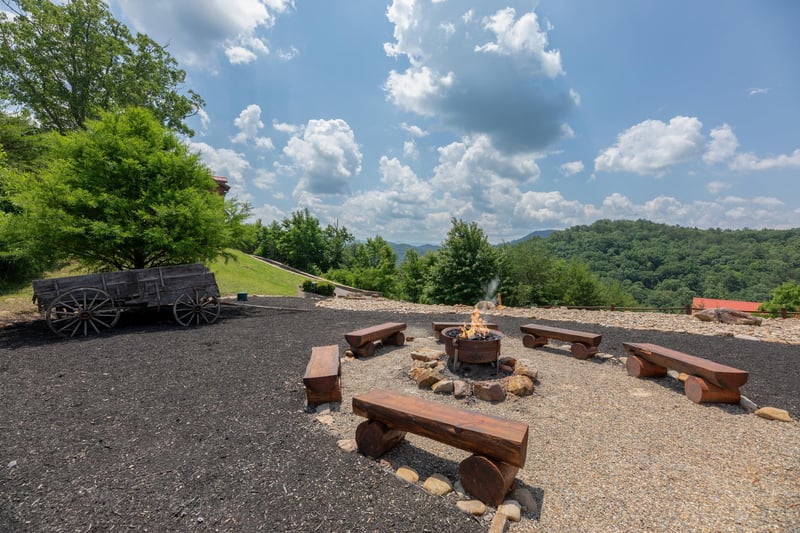 Views and the fire pit at Gods Country, a 4 bedroom cabin rental located in Pigeon Forge