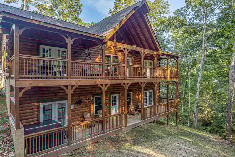 Back exterior view at Gar Bears Hideaway, a Pigeon Forge cabin rental