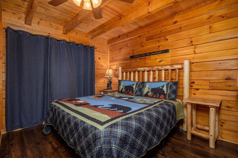 Bedroom with Bear Bedding at Eagles Nest, a 2 bedroom cabin rental located in sevierville
