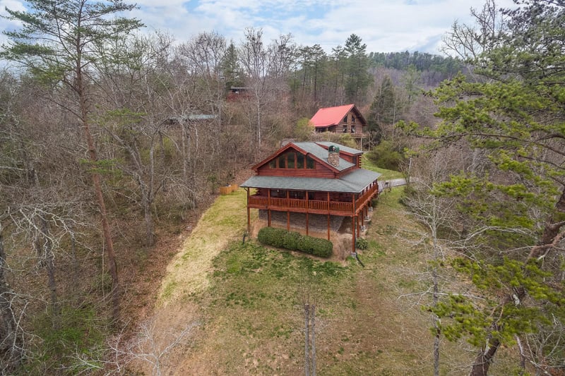 Looking back at the cabin at Mountain View Meadows, a 3 bedroom cabin rental located in Pigeon Forge