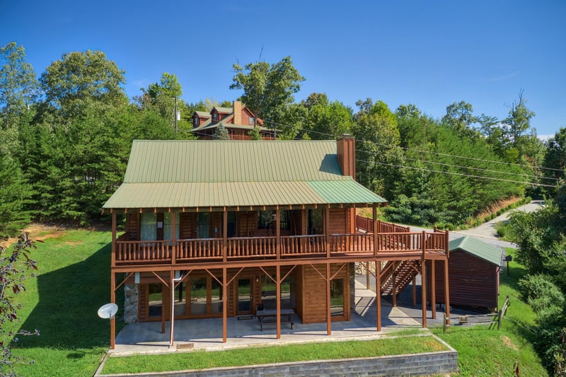 Drone exterior view at Cabin Fever, a 4bedroom cabin rental located in Pigeon Forge