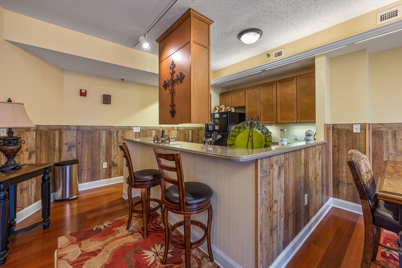 Breakfast bar seating for 2 at Heart of Gatlinburg, a 2 bedroom cabin rental located in Gatlinburg