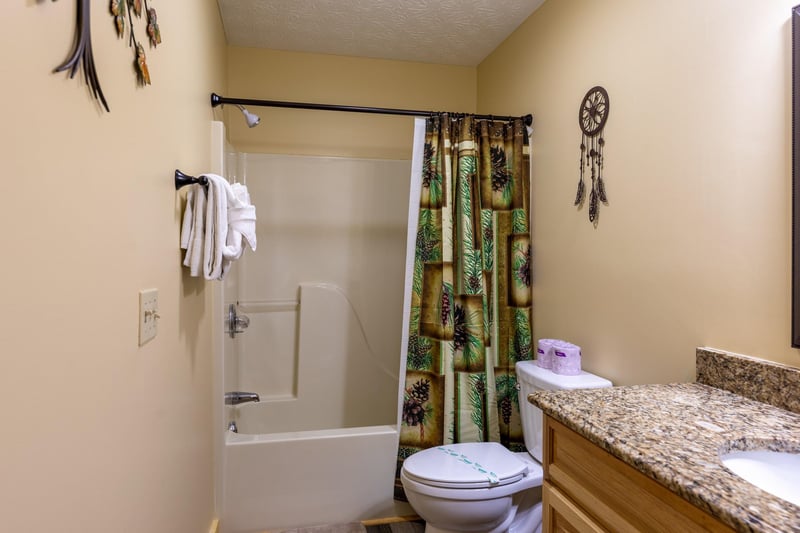 Bathroom with a tub and shower at Le Bear Chalet, a 7 bedroom cabin rental located in Gatlinburg