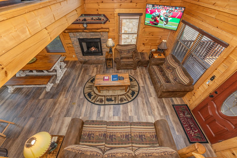 Loft view of living room at Loving Every Minute, a 5 bedroom cabin rental located in Pigeon Forge