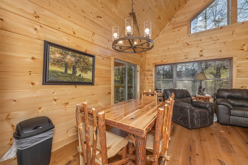 Dining table for six at Bessy Bears Cabin, a 2 bedroom cabin rental located inGatlinburg