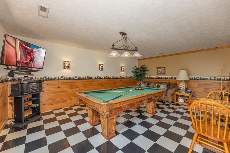 Pool table at Cubs Crossing, a 3 bedroom cabin rental located in Gatlinburg