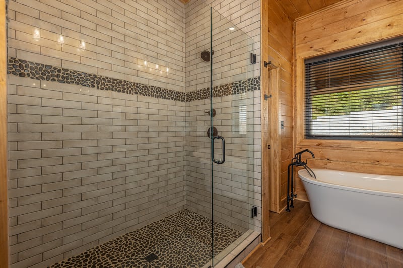 Walk in shower at Black Bears  Biscuits Lodge, a 6 bedroom cabin rental located in Pigeon Forge