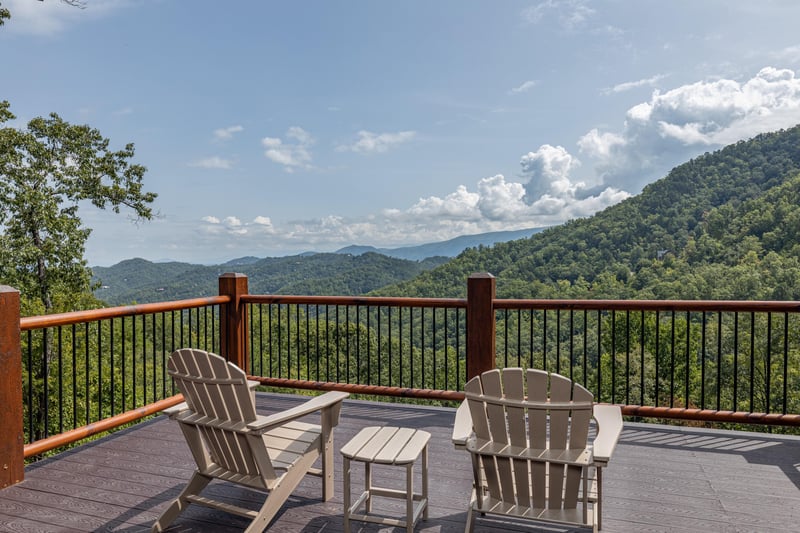 Deck with adirondack chairs at Black Bears  Biscuits Lodge, a 6 bedroom cabin rental located in Pigeon Forge