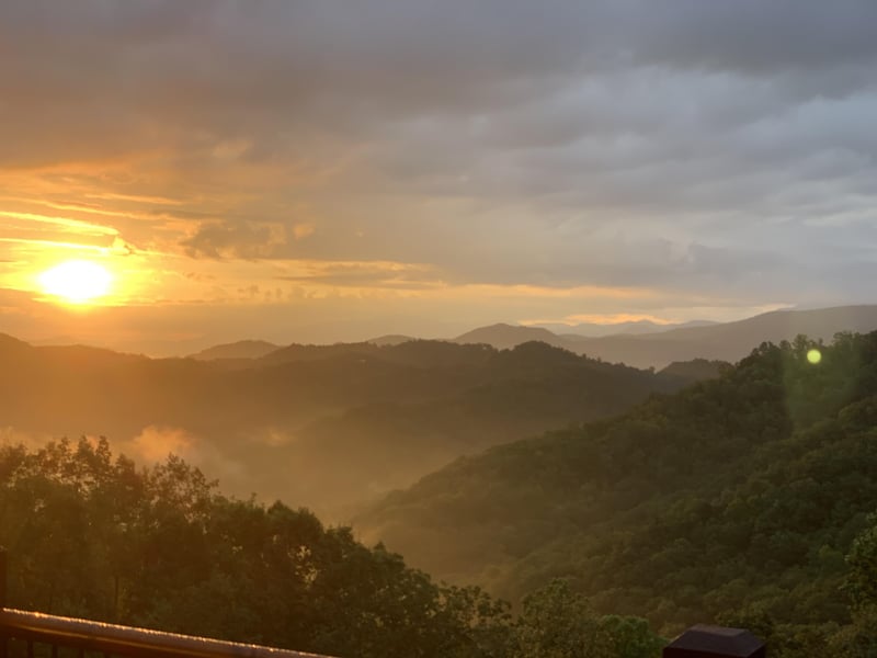 Sunset at Black Bears  Biscuits Lodge, a 6 bedroom cabin rental located in Pigeon Forge