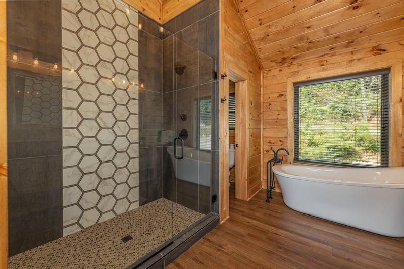 Large walk in shower at Black Bears  Biscuits Lodge, a 6 bedroom cabin rental located in Pigeon Forge