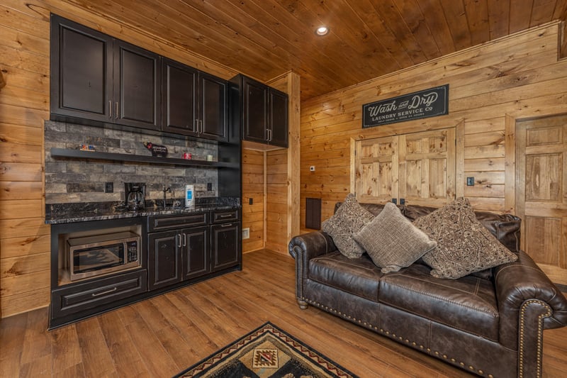 Kitchenette in the lower living room at Black Bears  Biscuits Lodge, a 6 bedroom cabin rental located in Pigeon Forge