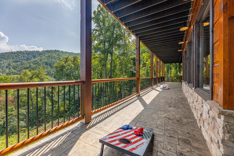 Cornhole game at Black Bears  Biscuits Lodge, a 6 bedroom cabin rental located in Pigeon Forge