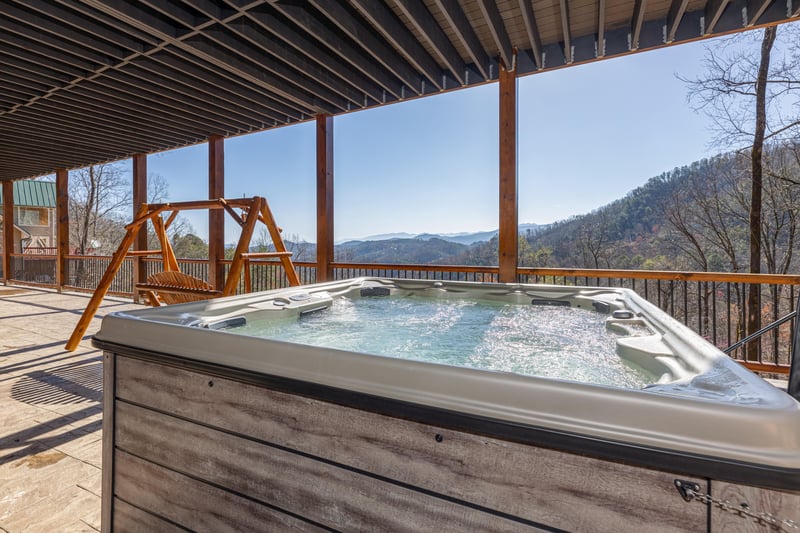 Hot tub at black bears  biscuits lodge a 6 bedroom cabin rental located in pigeon forge