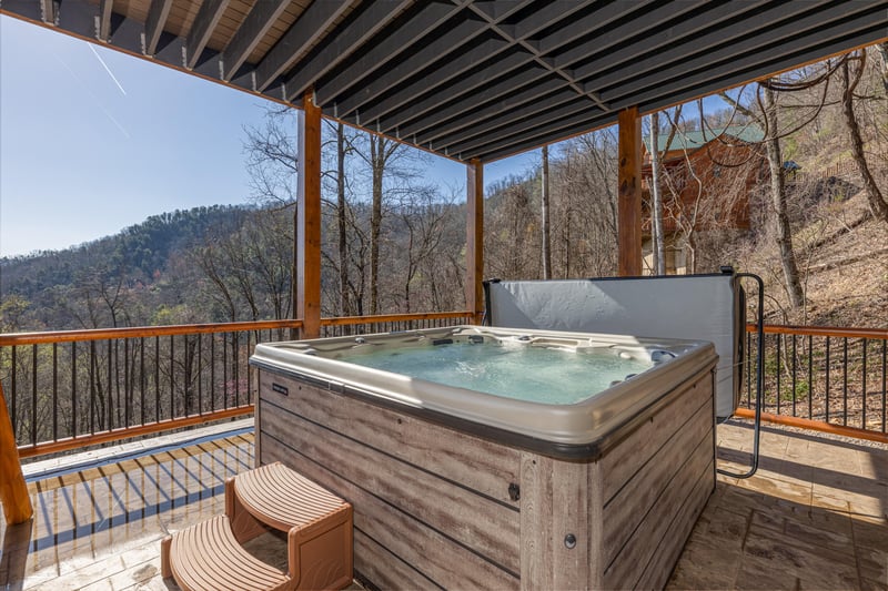 Hot tub at black bears  biscuits lodge a 6 bedroom cabin rental located in pigeon forge