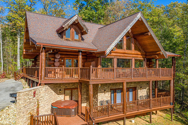 View of the decks at Grizzlys Den, a 5 bedroom cabin rental located in gatlinburg