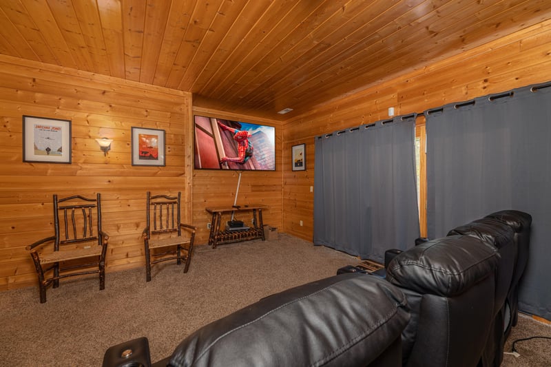 Theater room at Grizzlys Den, a 5 bedroom cabin rental located in Gatlinburg